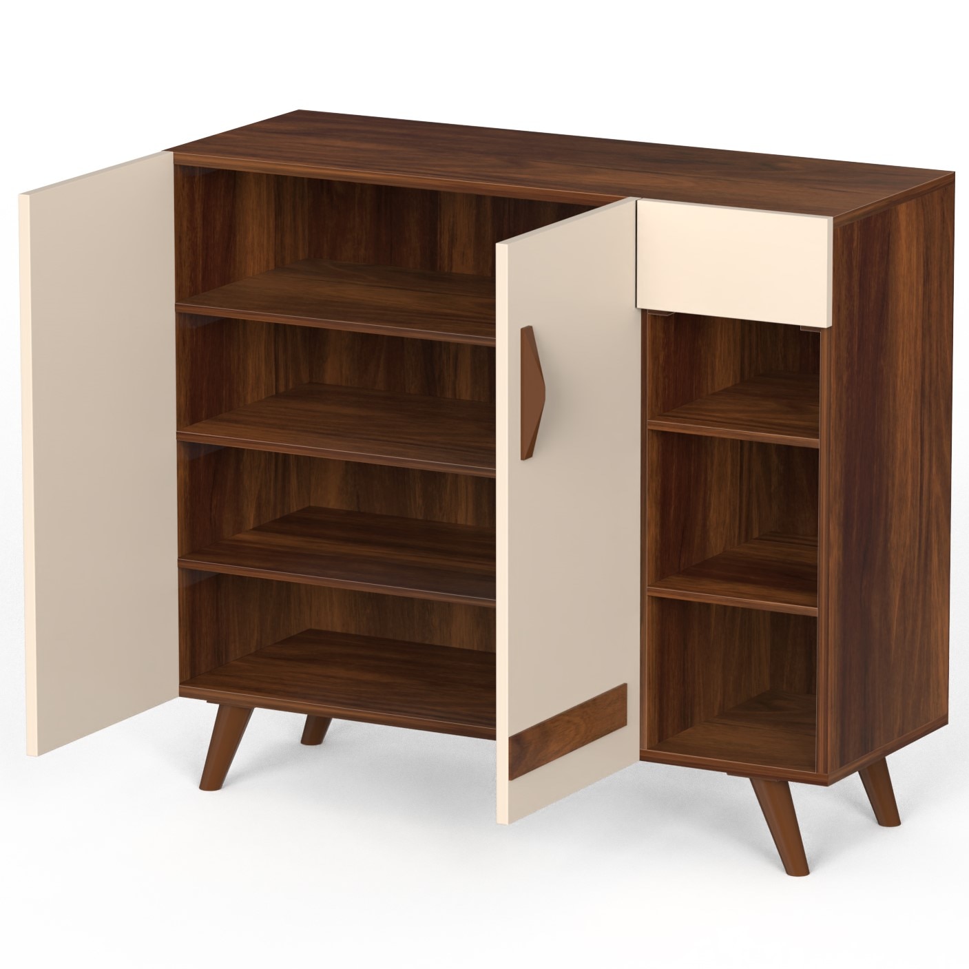 Oleye Engineered Wood Dual Tone 3 Doors Shoe Rack Cabinet Slipper Footwear Stand Organizer with Drawer can Store Up to 16 Pairs for Home (Brown Maple & Beige)