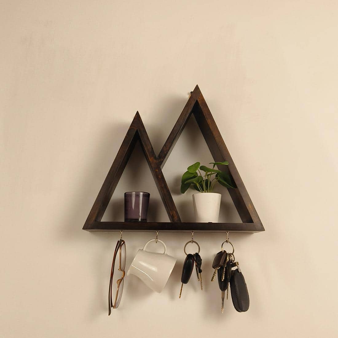 Pharoah Wooden Wall Shelf Organiser With Key Holders