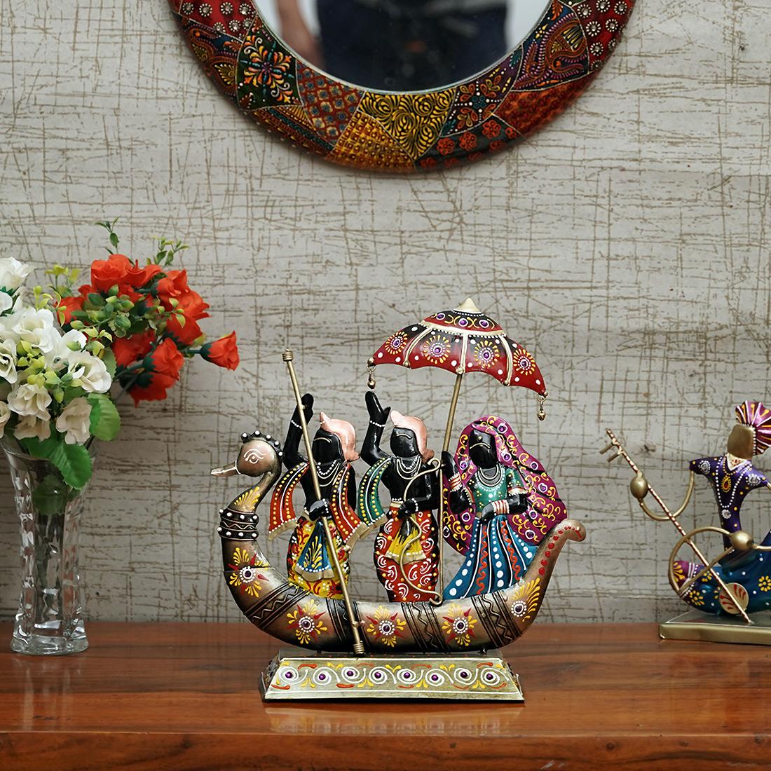 Desert Art Metal Handpainted Dancing Couple Boat Showpiece in Golden Finish-picture-21