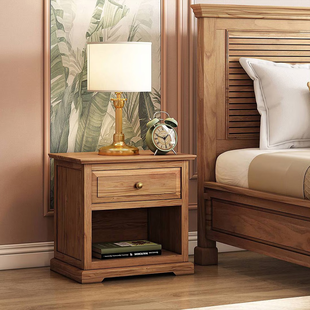 Tuscany Solid Wood Bedside Table in Natural Teak Finish