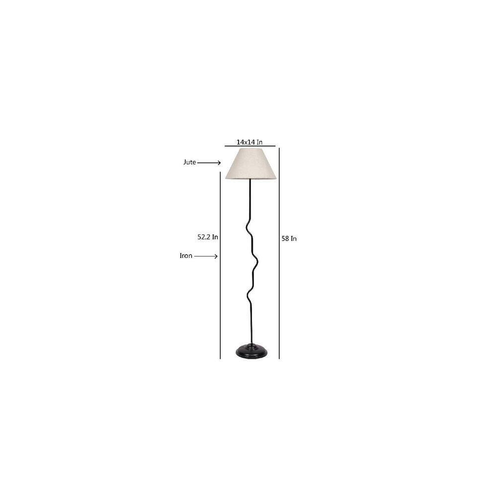Raina White Natural Fiber Floor Lamp with Black Iron Base