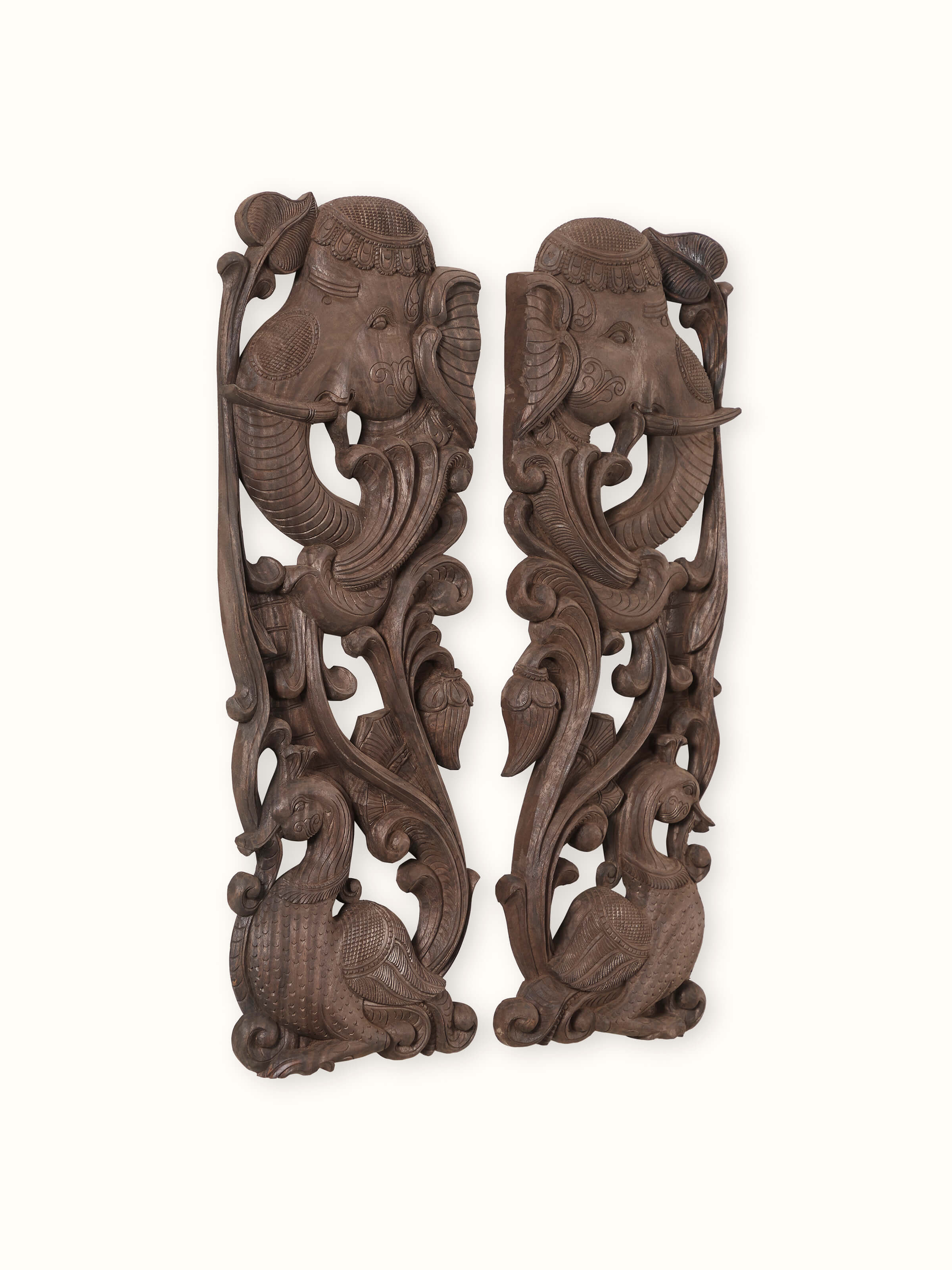 Wood Carved Elephant Face Brackets