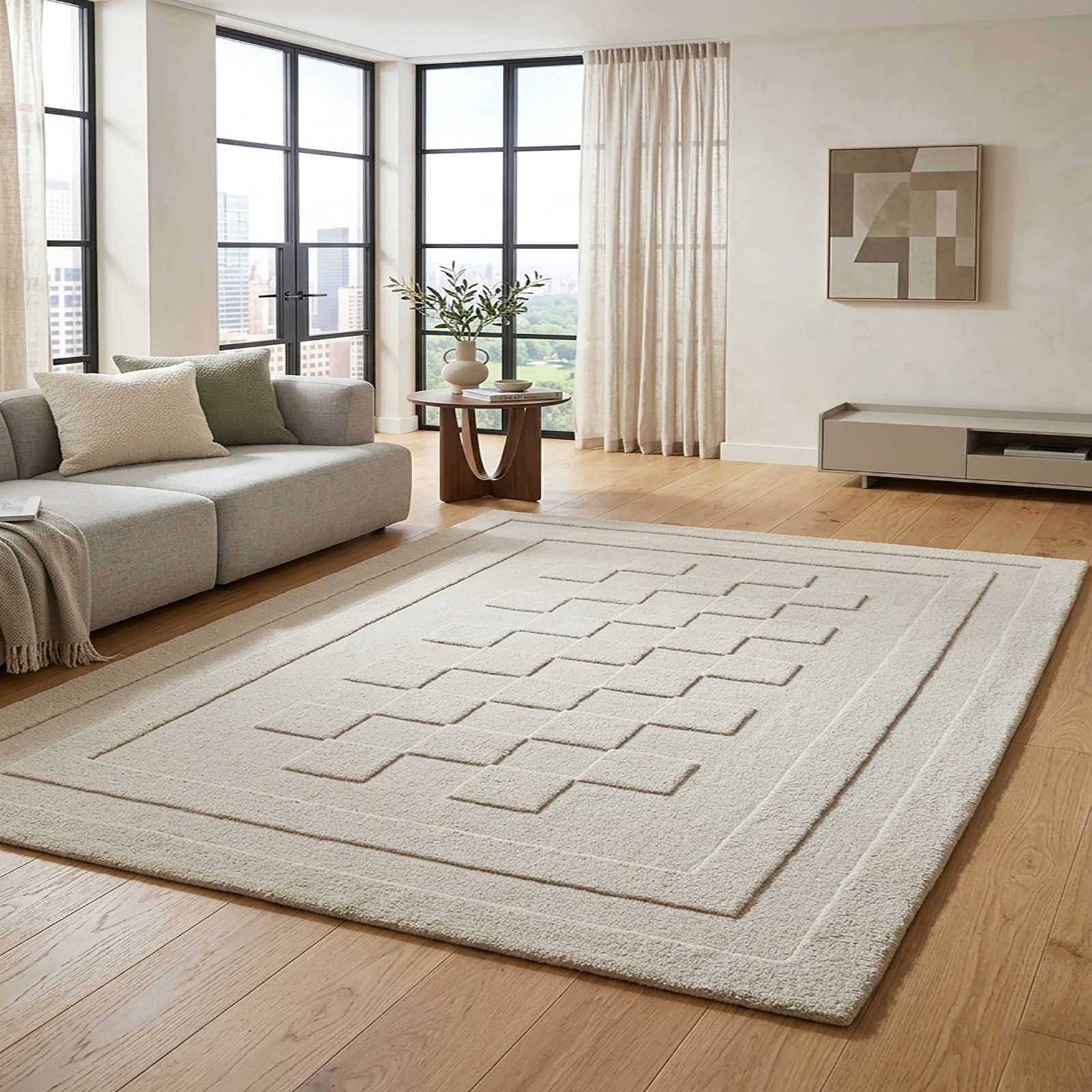 Modern Geometric Textured Cream Area Rug 61 x 93 - The Woven Legacy