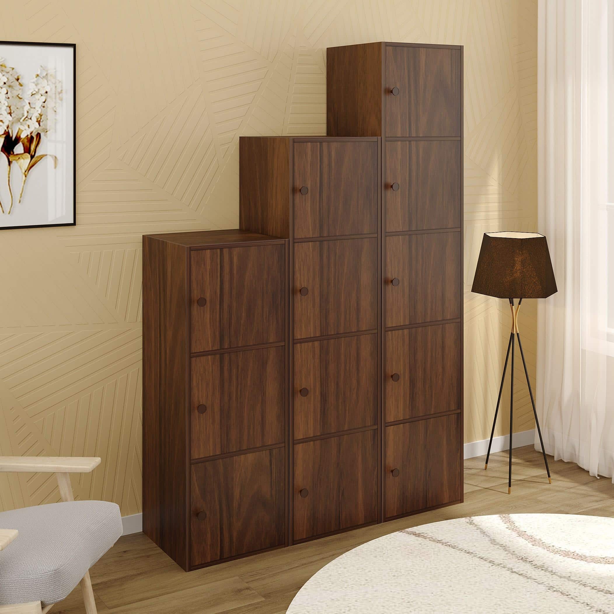Calcio Combo Engineered Wood Wardrobe In Brown Maple Finish