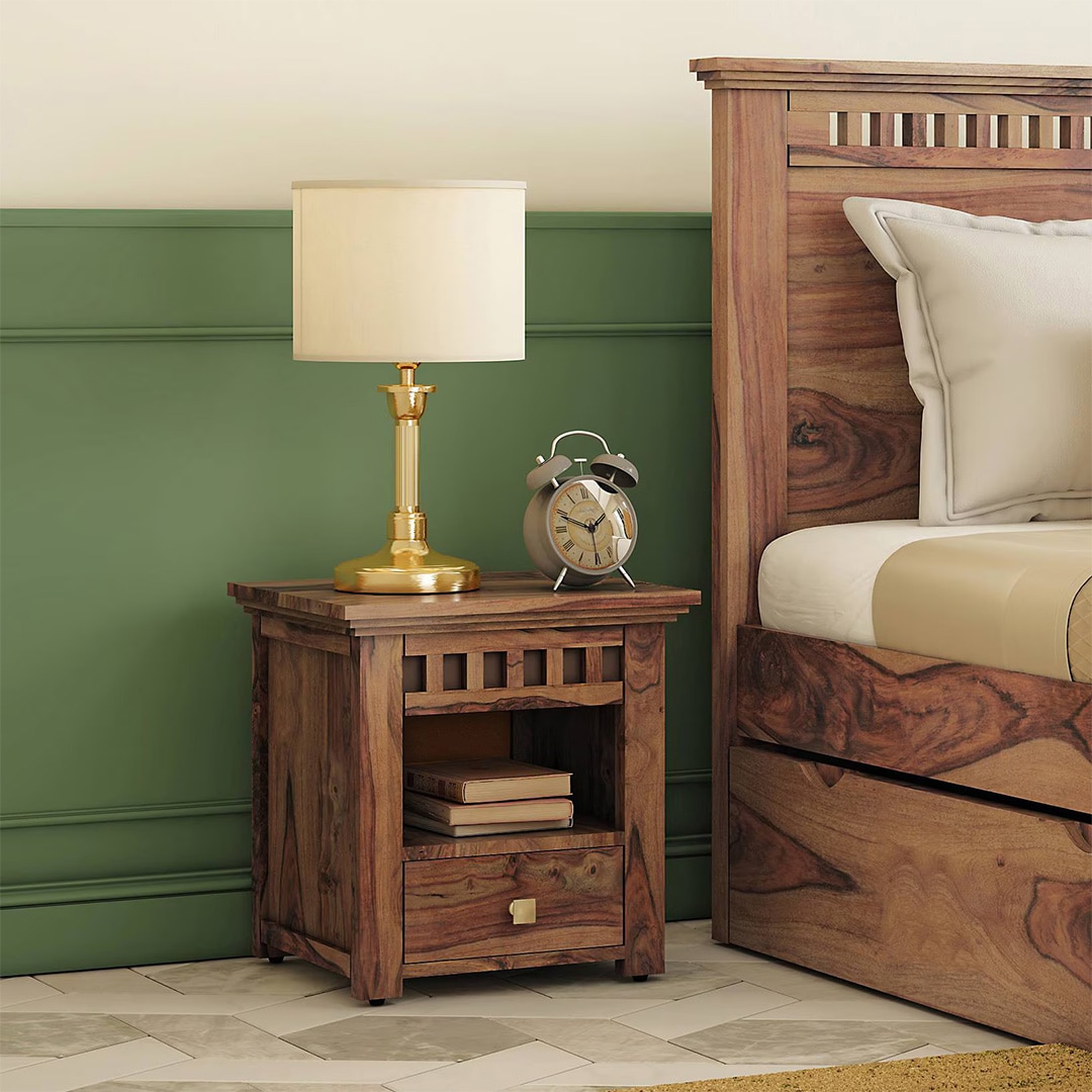 Fidora Solid Wood Bedside Table in Teak Finish