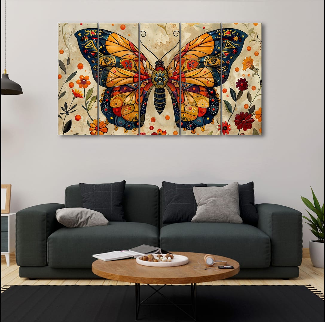 The Castle Decor Butterfly Wall Painting Wooden Framed 27x48 Inch - The Castle Decor