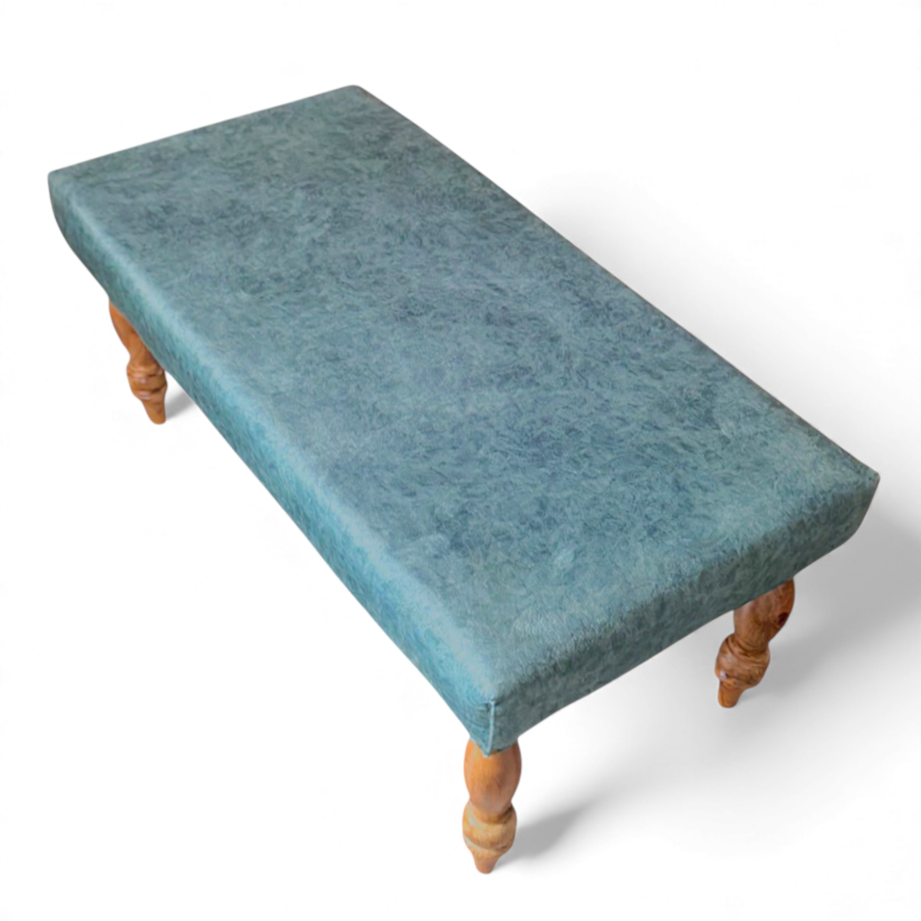 Bestone Sheesham Wood Accent Bench (Blue Jacquard Work Fabric Teak Finish)