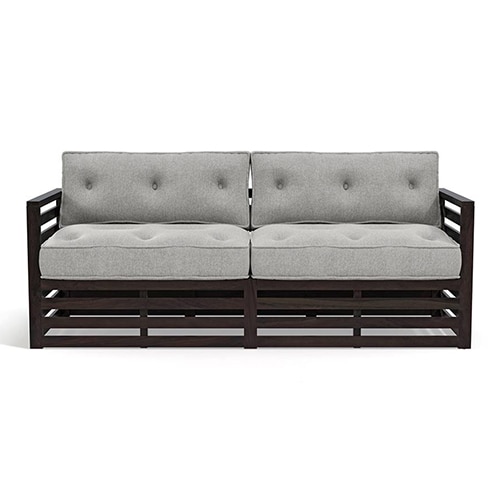 Raymond Wooden Sofa - American Walnut Finish (Vapour Grey) (Custom Set - Sofas : 0003; Standard Set - Sofas : none; Finish : american walnut; Sofa Material : fabric; Sofa Size : regular; Sofa Type : regular; Colour : vapour grey)