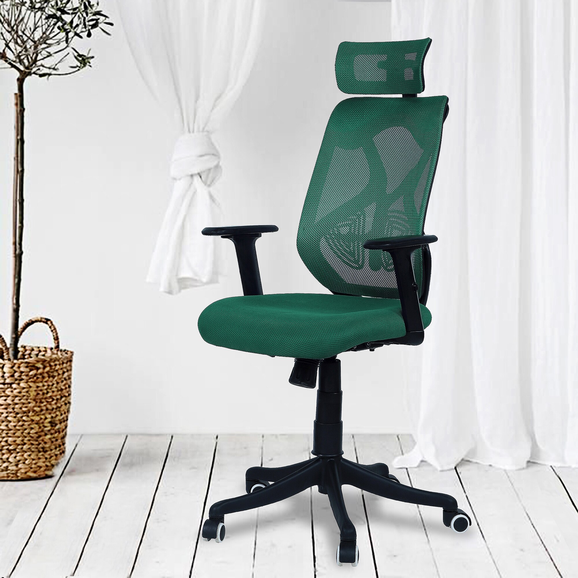Zeeazyana High Back Ergonomic Chair in Dark Green Colour