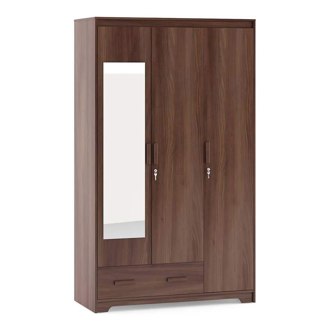 Hilton 3 Door 2 Drawer Wardrobe With Mirror and Lock in Chestnut Acacia Finish
