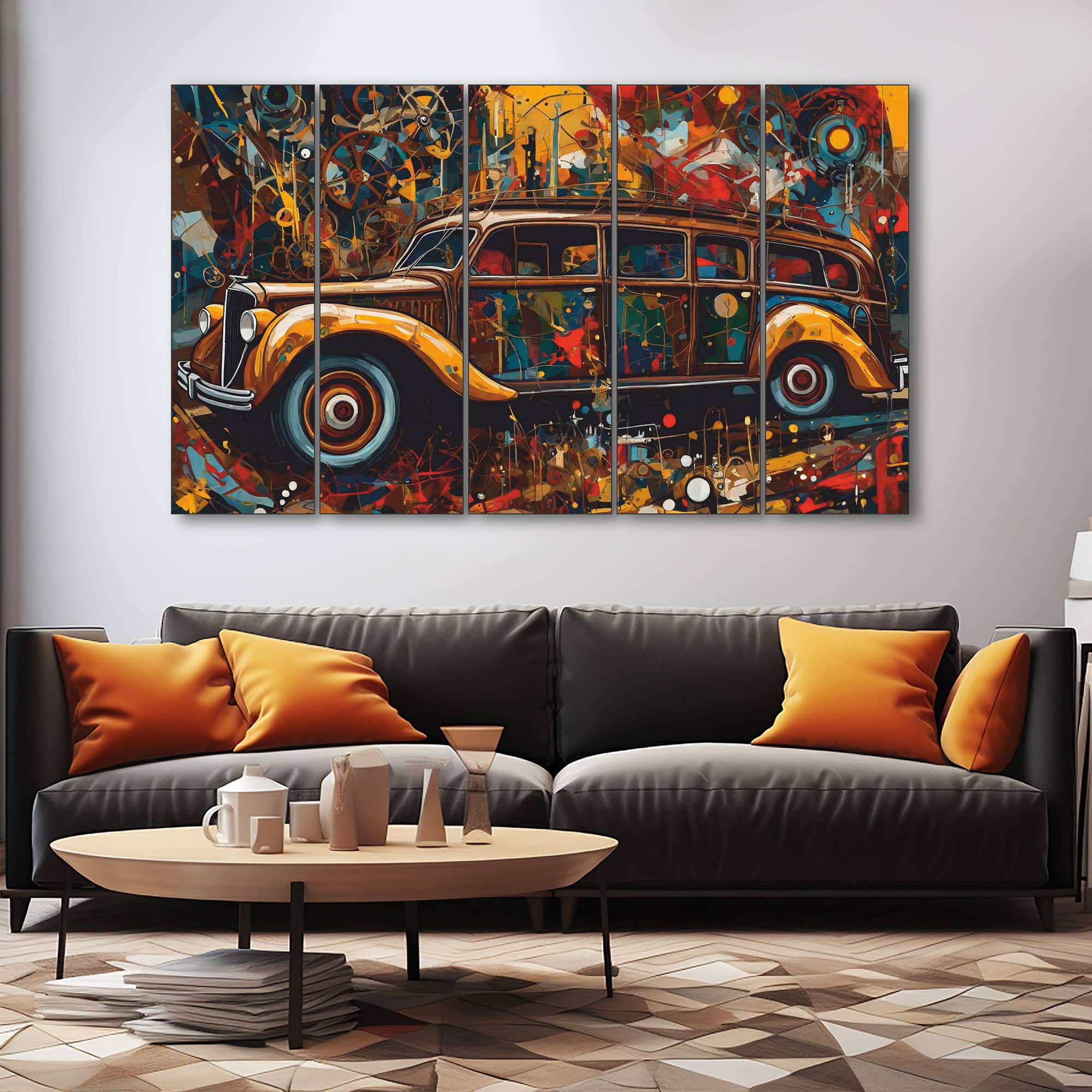 The Castle Decor Vintage Multicolour Wall Art Set of 5 Digital Painting 27x48 Inch - The Castle Decor