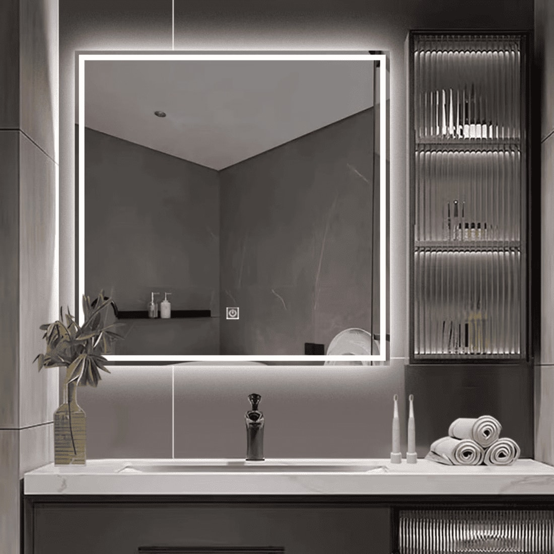 Square LED Mirror  Illuminated  Mirror with Light Border