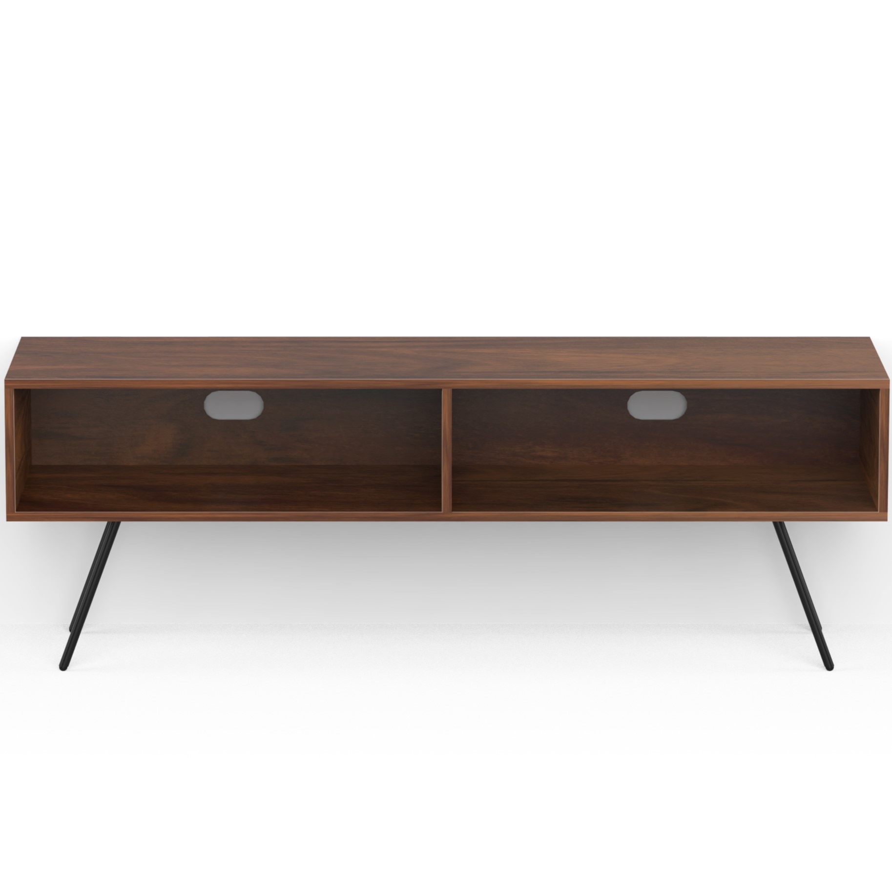 BLUEWUD Averyl Engineering Wood TV Entertainment Unit Set Top Box Stand/TV Cabinet Panel with Shelves for Books & D�cor Display Unit with Black Pencil Legs, Ideal for 55 Inches (Brown Maple)