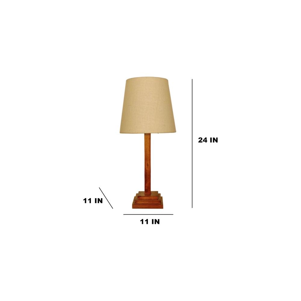 Babel Wooden Table Lamp with Brown Base and Premium White Fabric Lampshade
