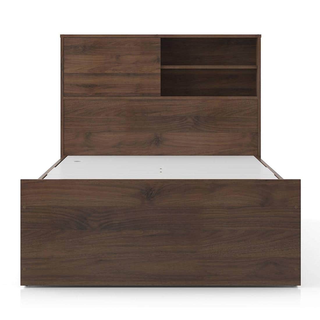 Amy Engineered Wood Single Size Box Storage Bed In Classic Walnut Finish