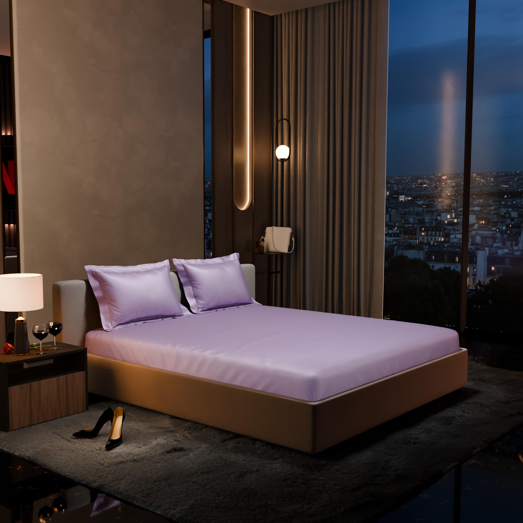 Stoa Paris 300TC UltrSatin King Bedsheet Set Satin King Night Lilac - Stoa Paris