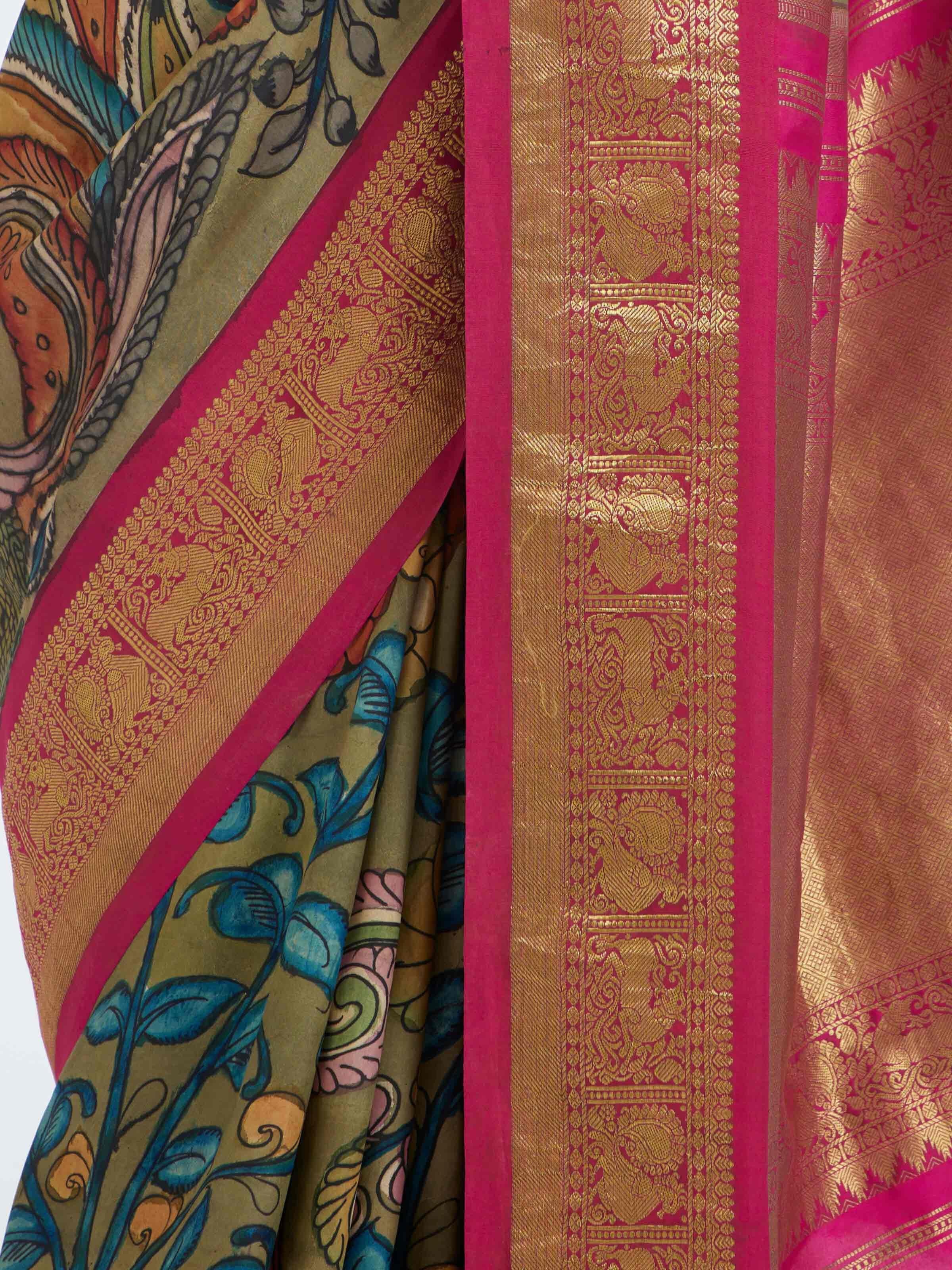 Maroon Kalamkari Kancheepuram Saree