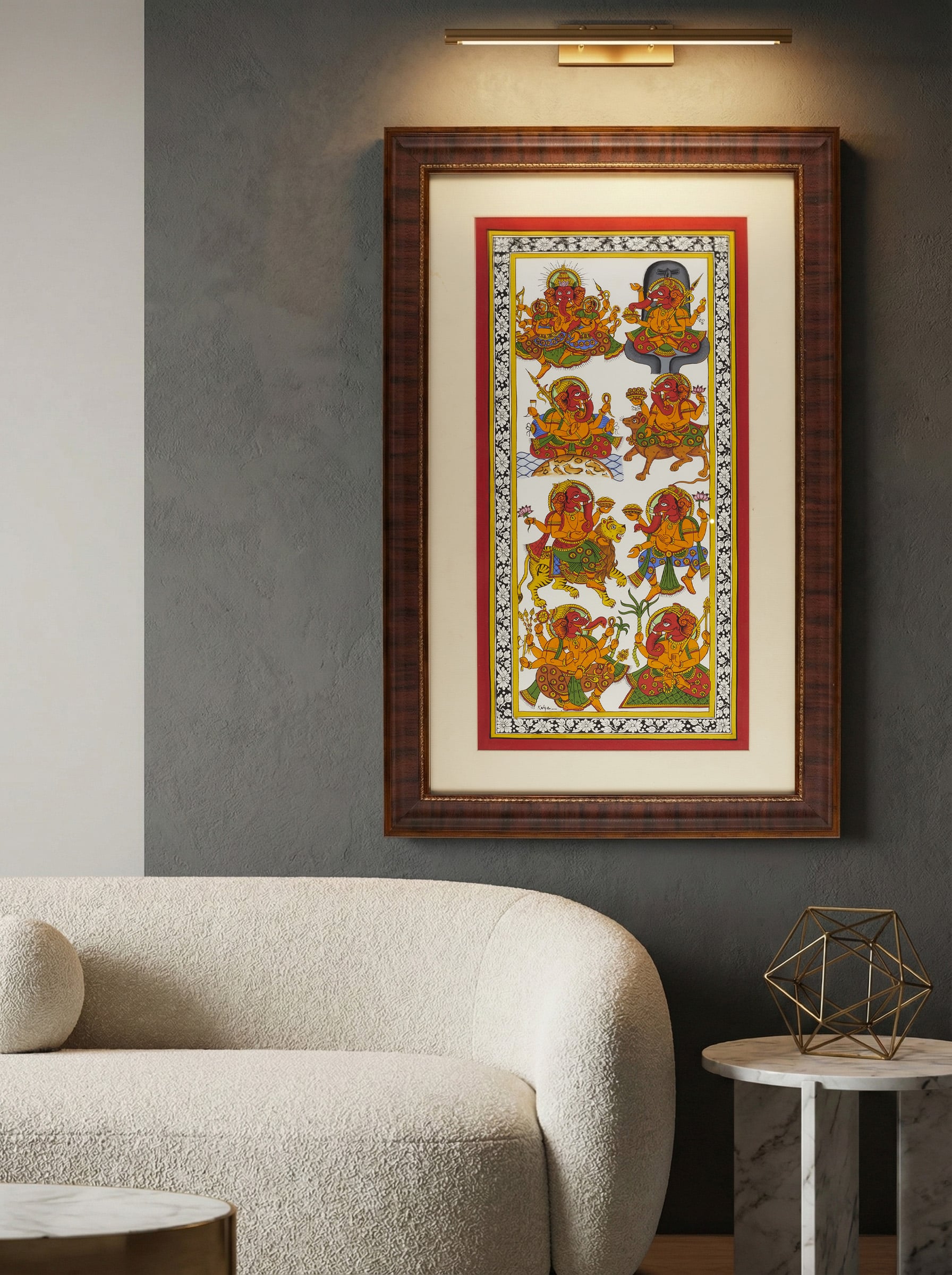 Lifestyle view of Phad Lord Ganpati painting traditional Rajasthani folk art