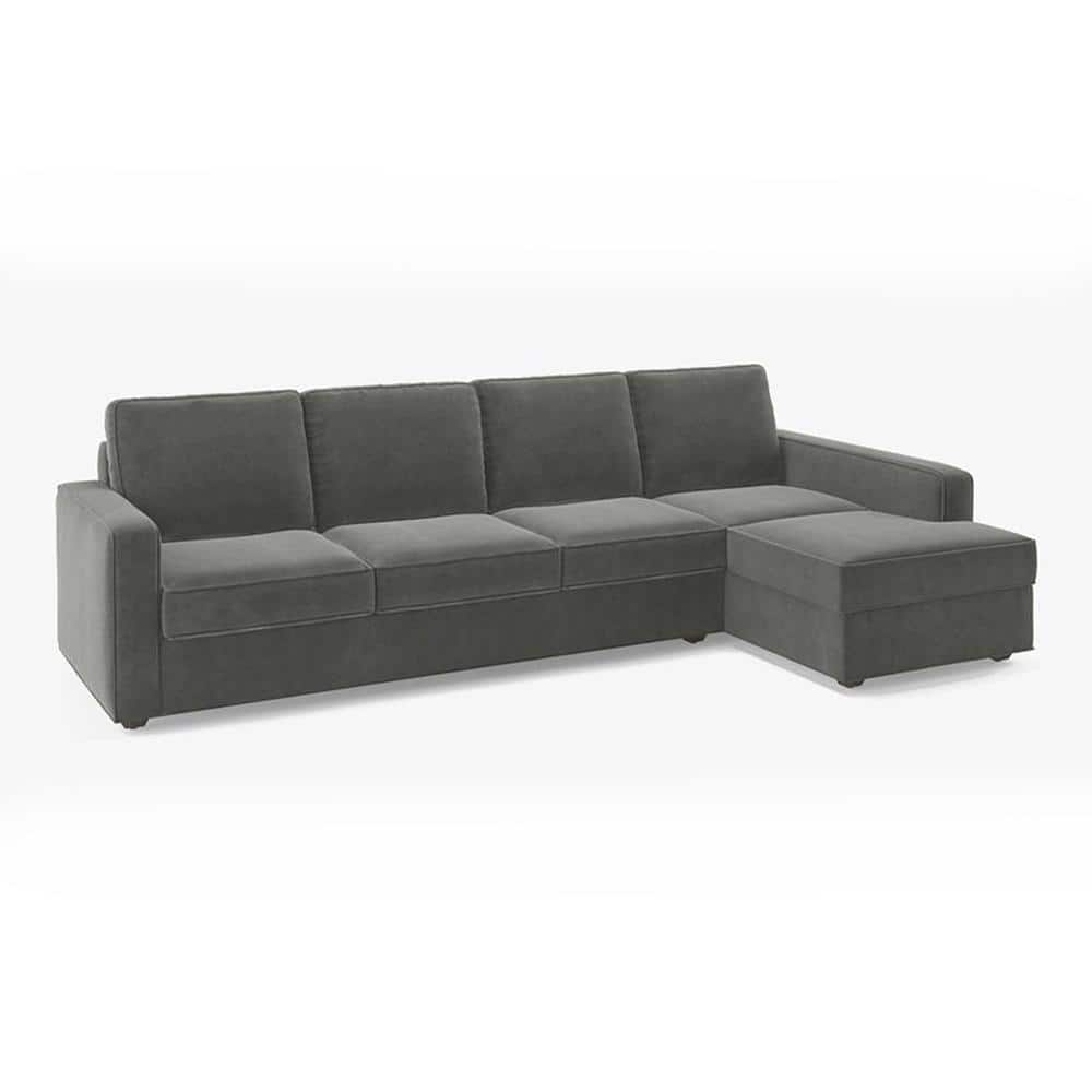 Apollo Compact Sofa (Colour : Ash Grey Velvet, Cushion : Soft, Back Type : Regular, Seating Capacity : Right Aligned 3 Seater + Right Aligned Chaise)
