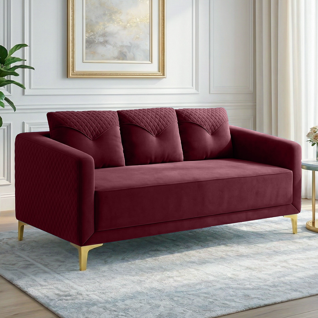 Arab Velvet 3 Seater Sofa Maroon Color - Home Lifestylez