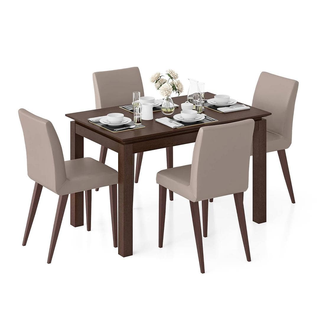 Diner Solid Wood 4 Seater Dining Table With Set Of 4 Persica Chairs (Finish- Dark Walnut)