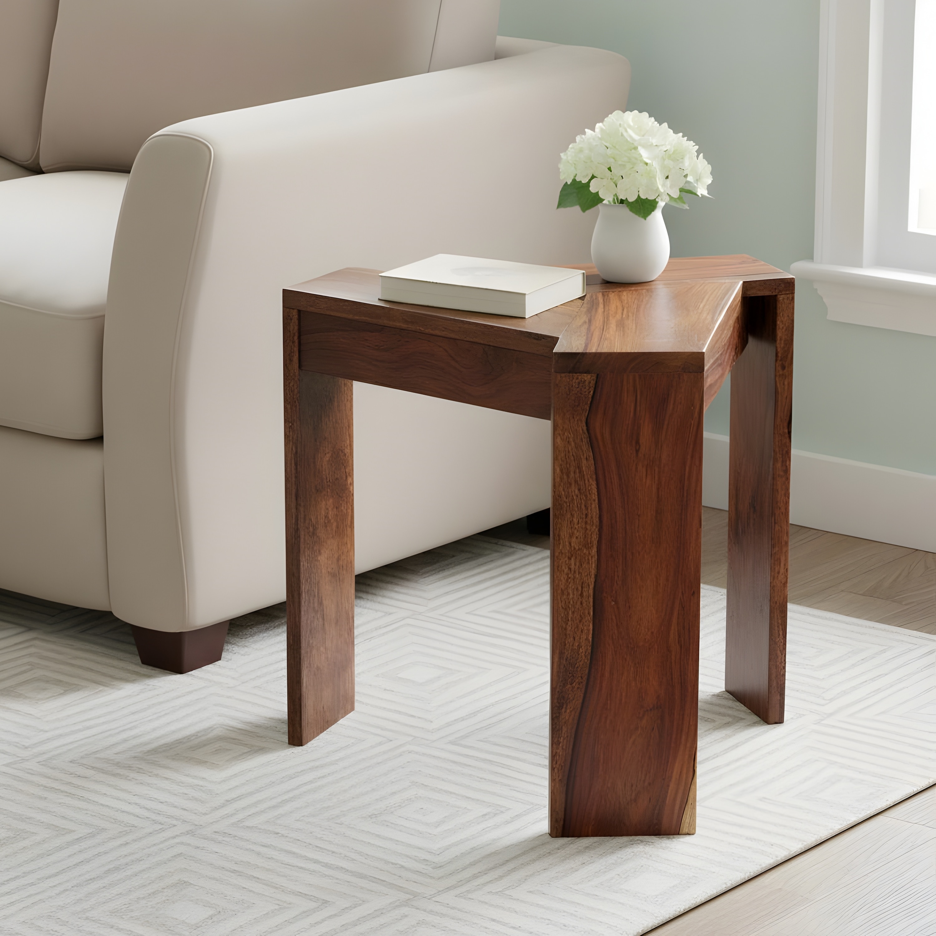 Ikiriya Sheesham Wood Contemporary Side Table in Natural Teak Finish