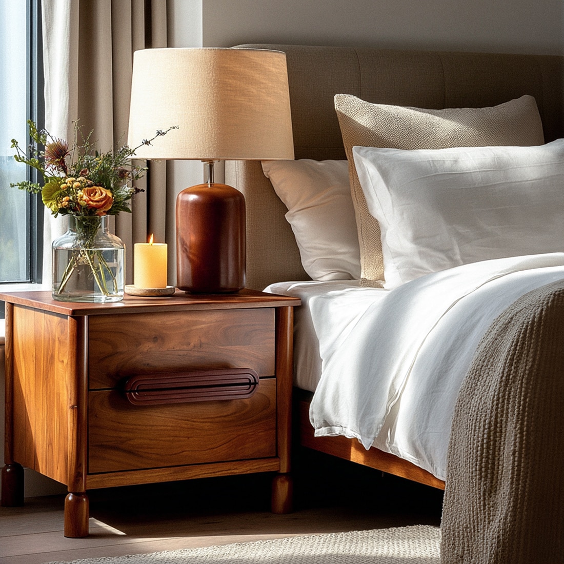 Varnika Bedside Table in Teak Finish