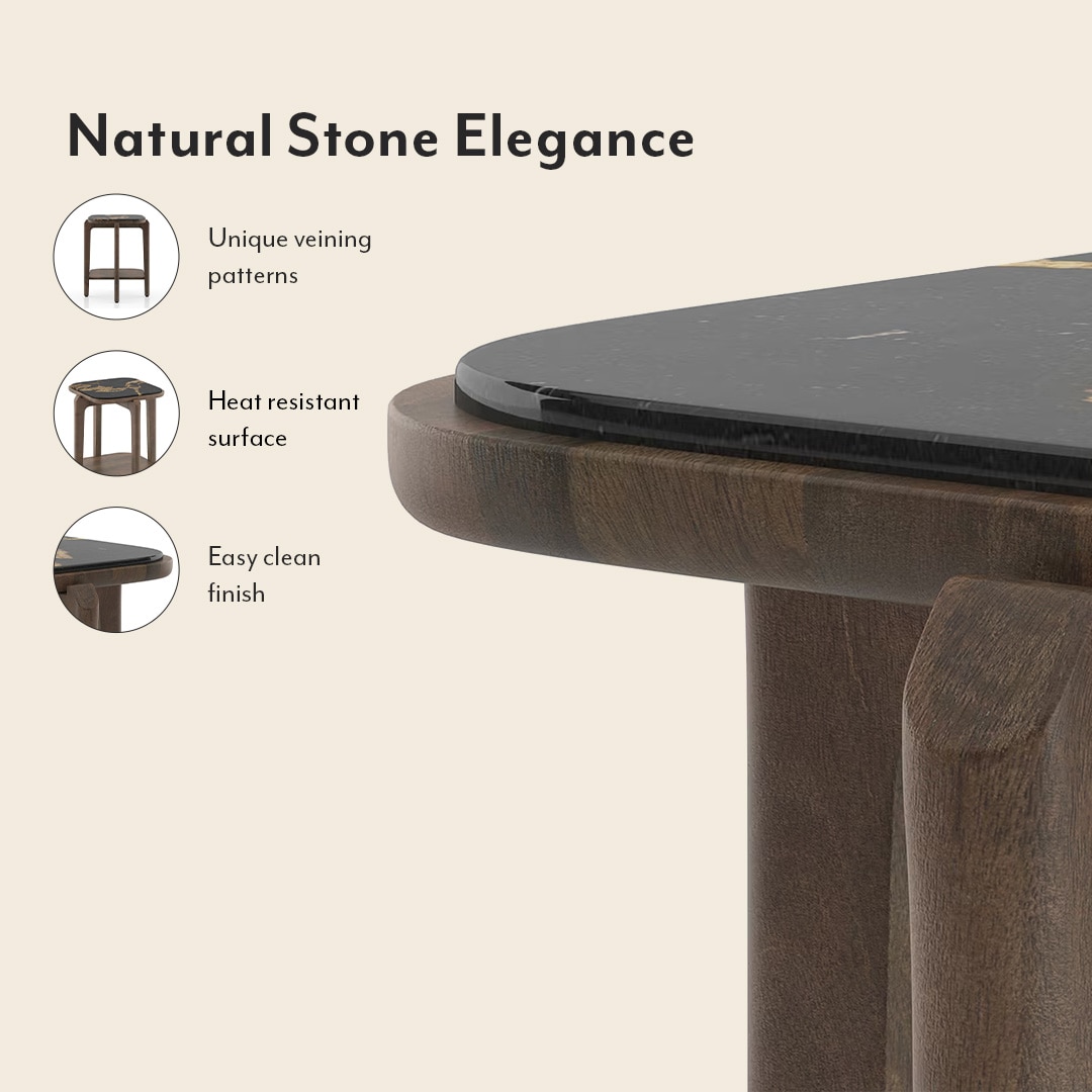 Alba Square Copa Cabana Black Stone and Solid Wood Side Table in