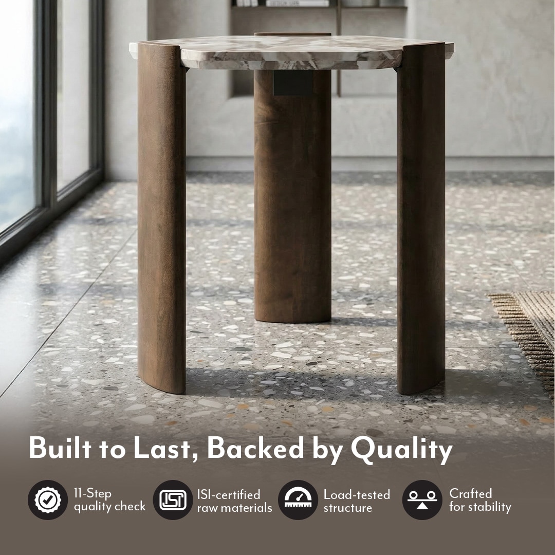 Kanso Hexagon Toronto Marble and Solid Wood Side Table in Danish
