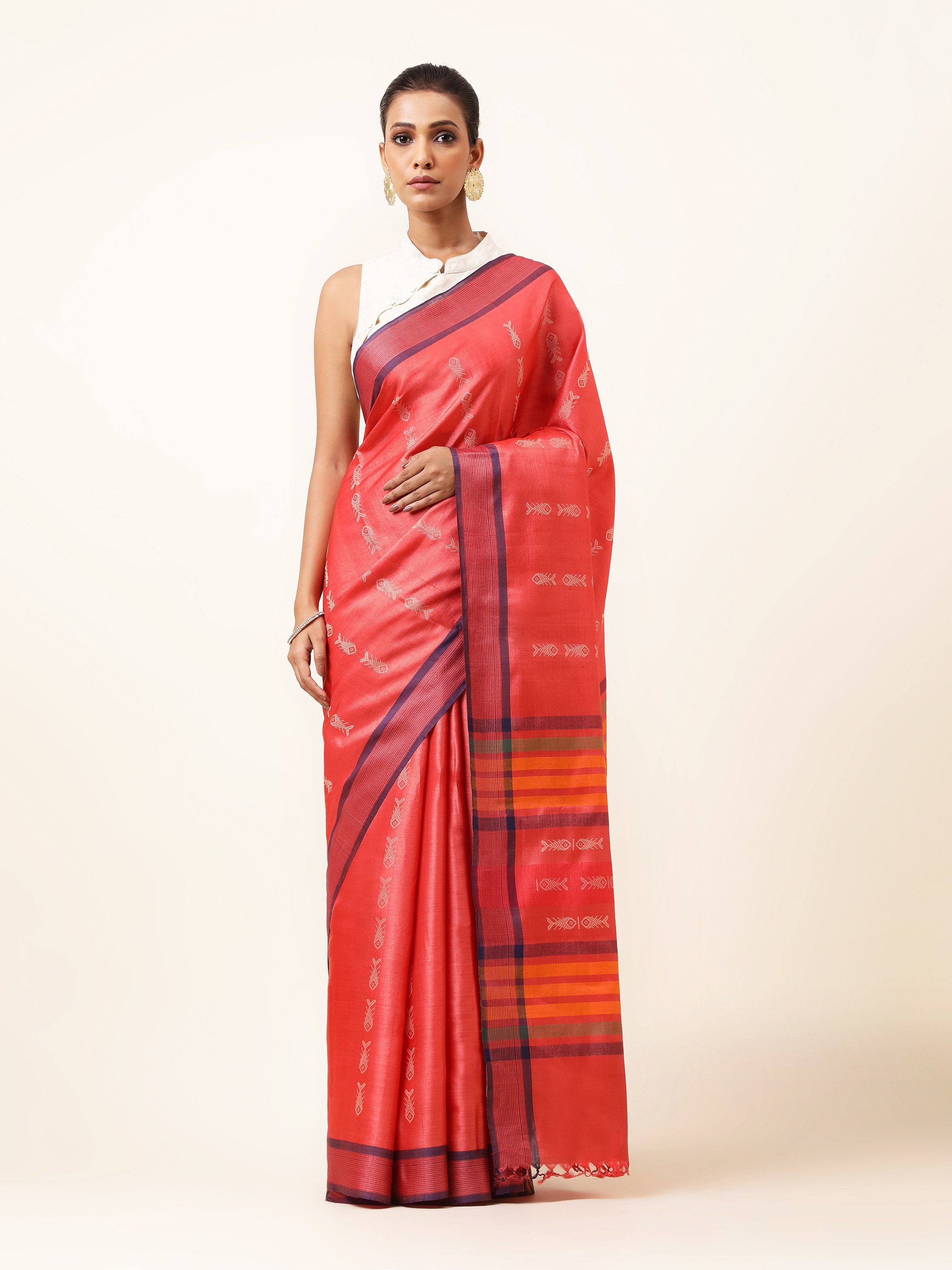 Rust Silk Extra-weft Saree