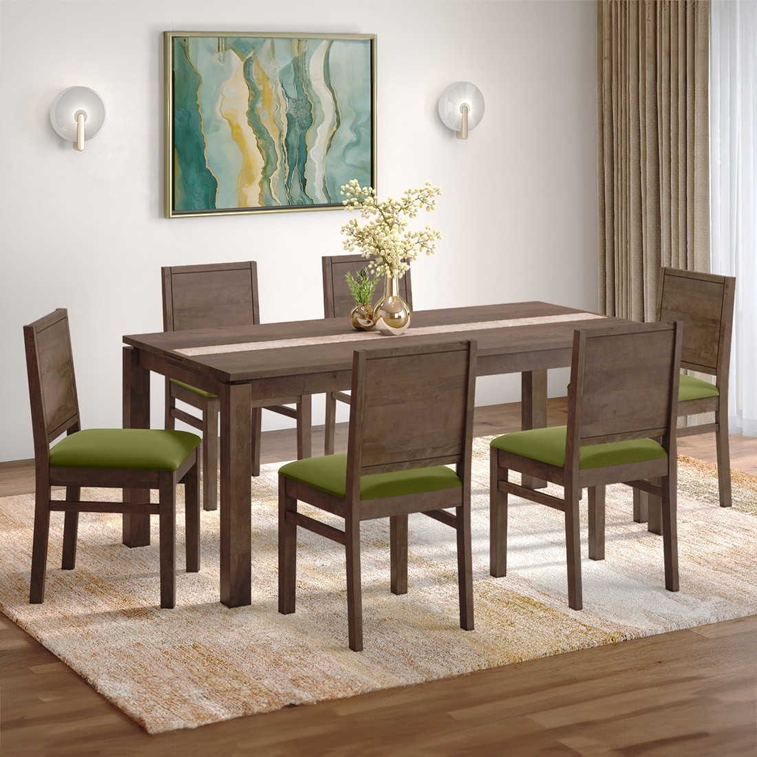 Atlas Crest Storage Solid Wood 6 Seater Dining Table In Danish Walnut Finish - Urban Ladder