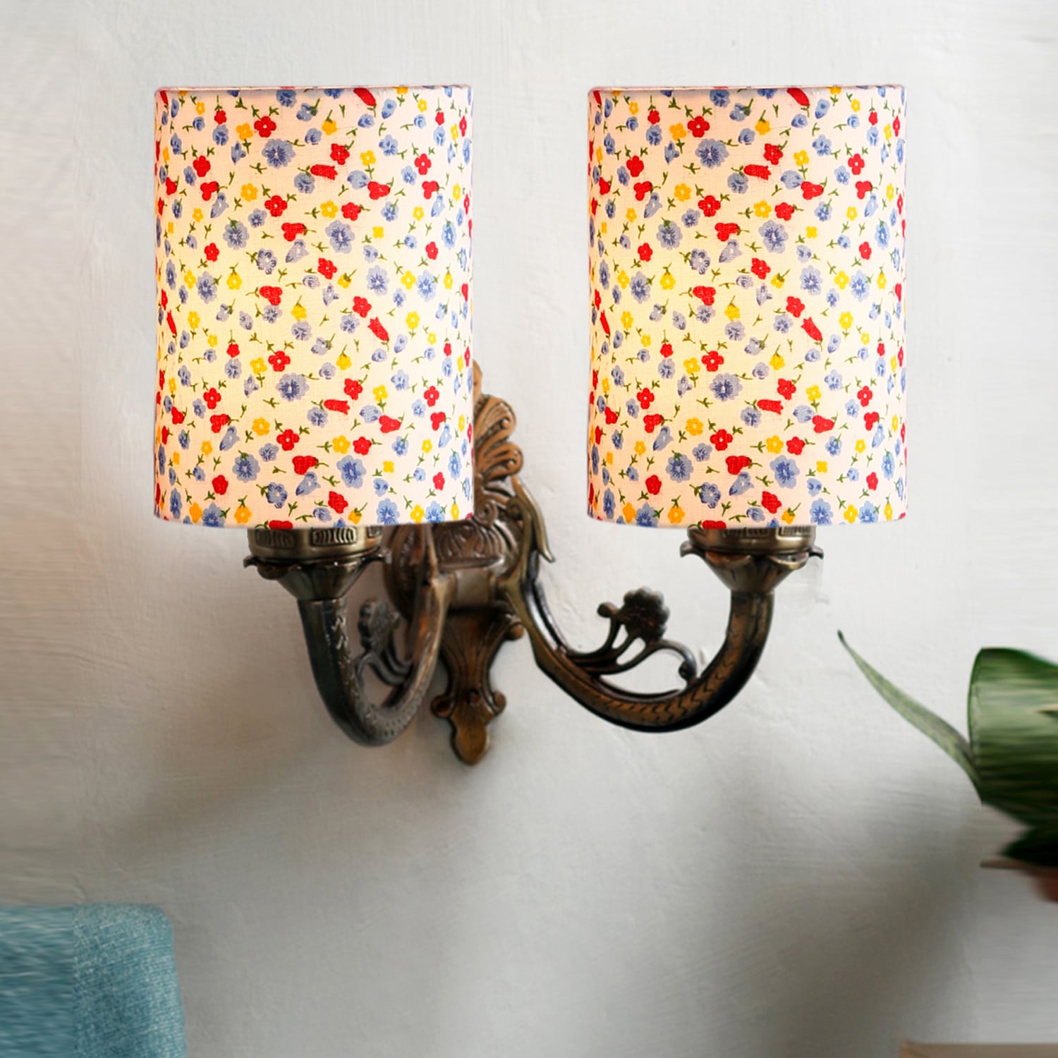 Devansh Metal Electric Wall Light in Antique Gold Colour with Multi Shade Count of 2 Lights - Devansh