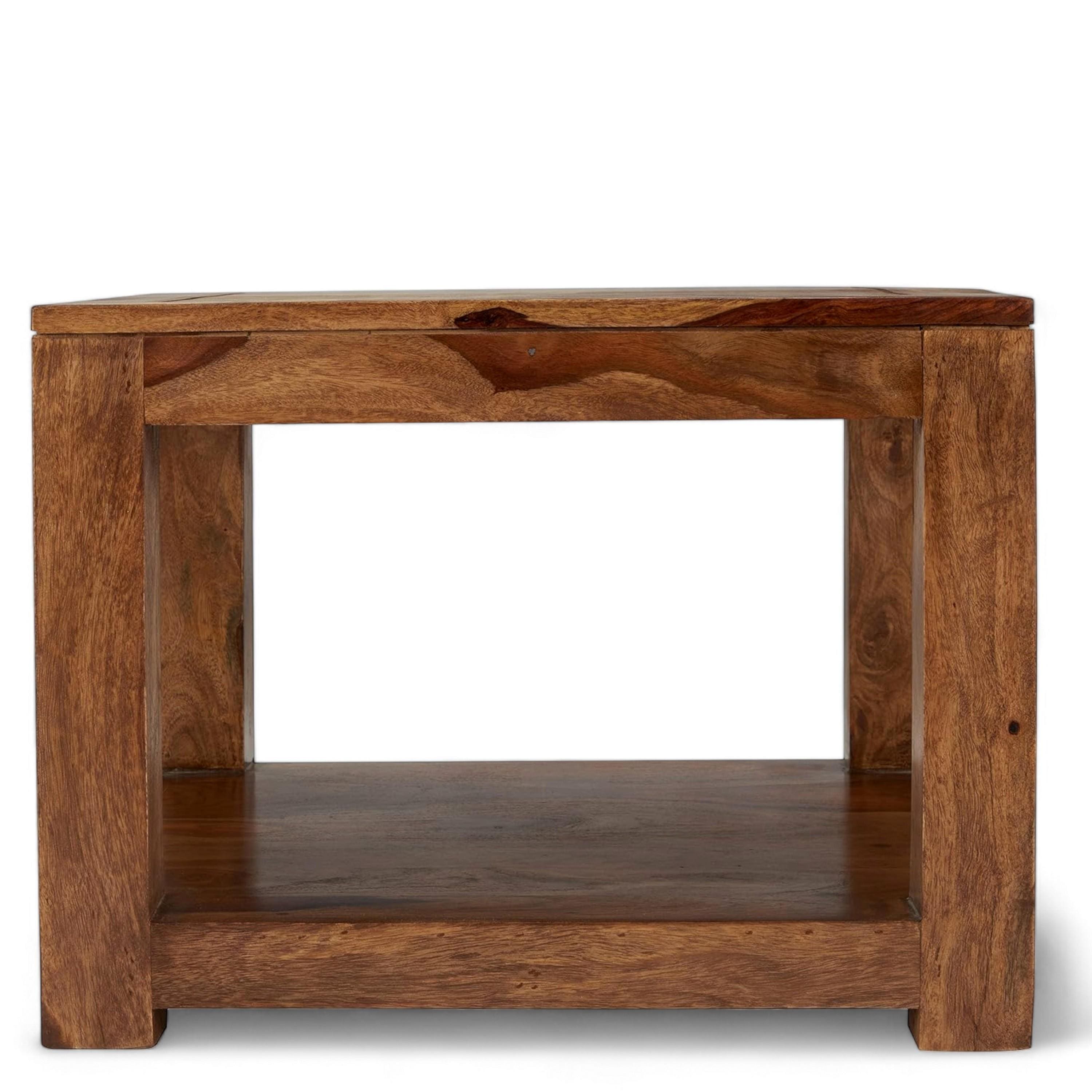 Lisbon Sheesham Wood Contemporary Square Coffee Table In Natural Teak Finish
