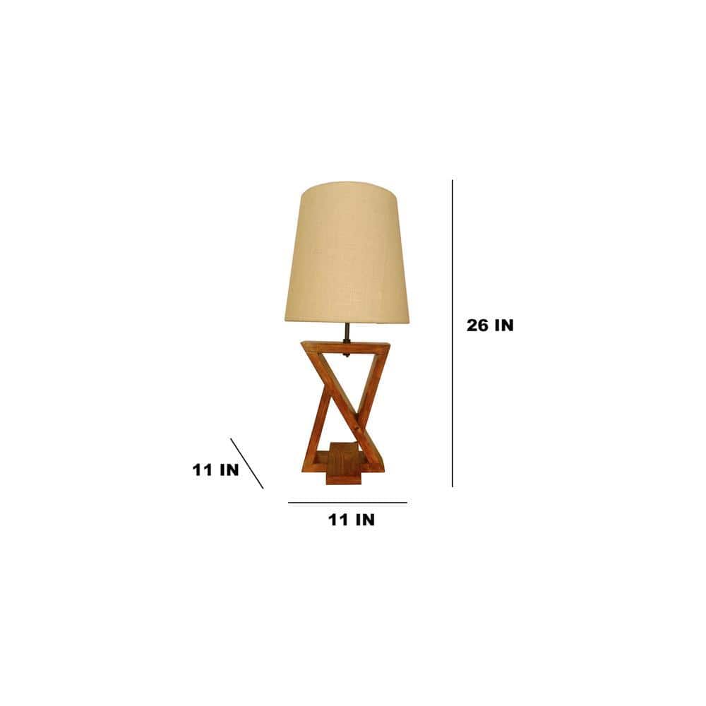 Chloe Brown Wooden Table Lamp with White Jute Lampshade