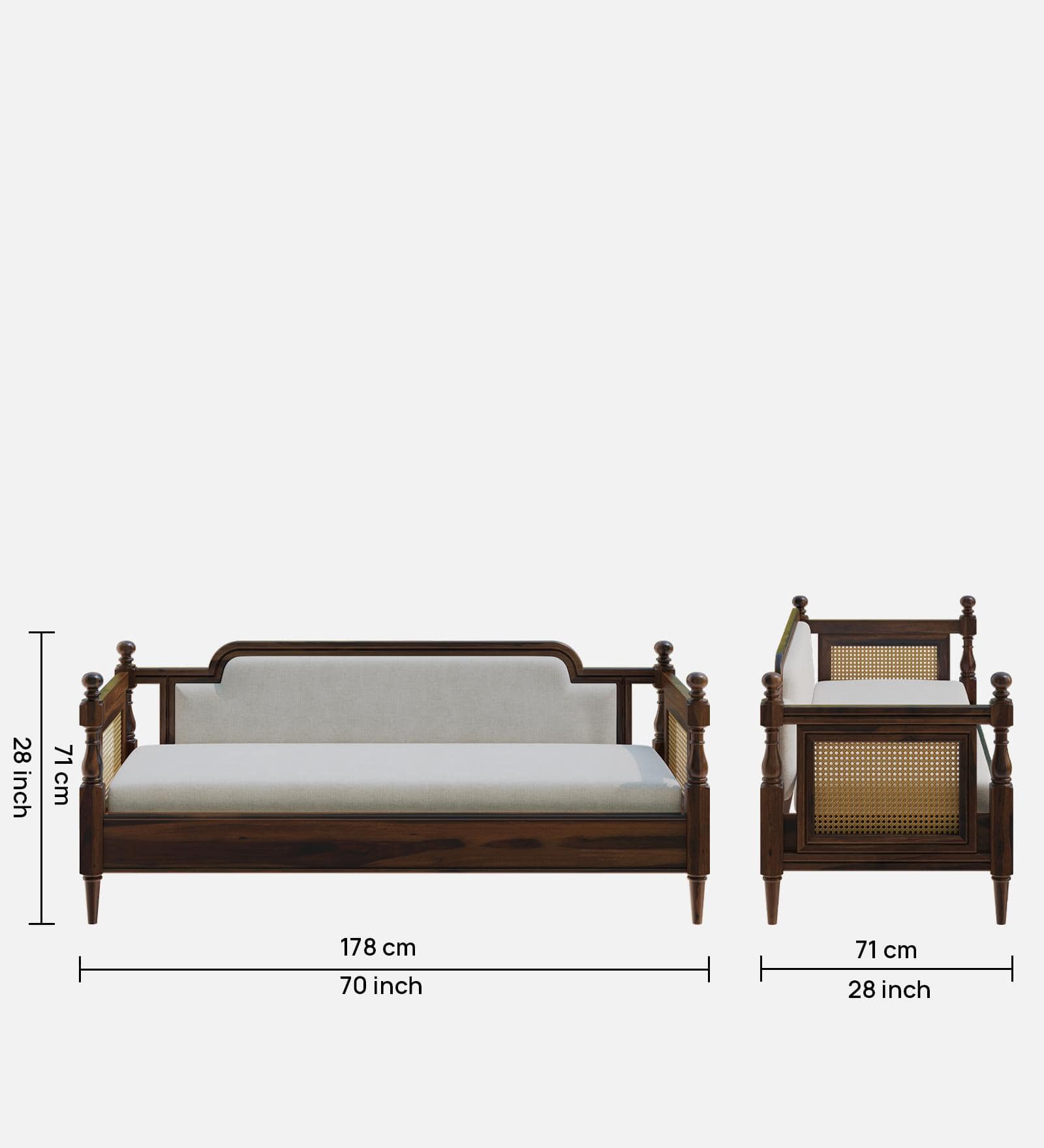 Rattan Solid Wood 3 Seater Sofa in Provincial Teak Finish