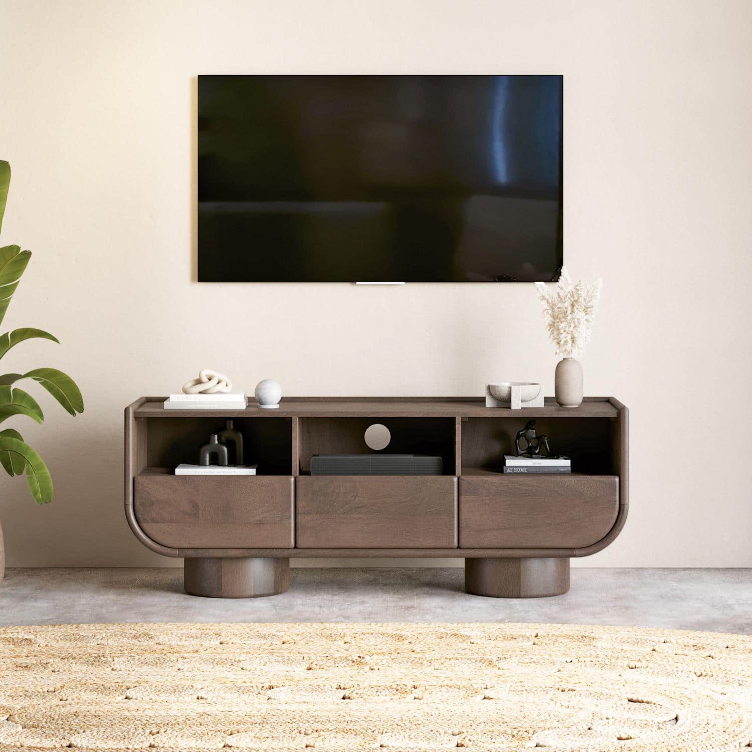 Nura Solid Wood TV Cabinet In Danish Walnut Finish