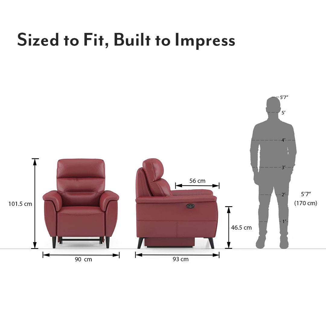Maurice Leather Recliner in Maroon Colour