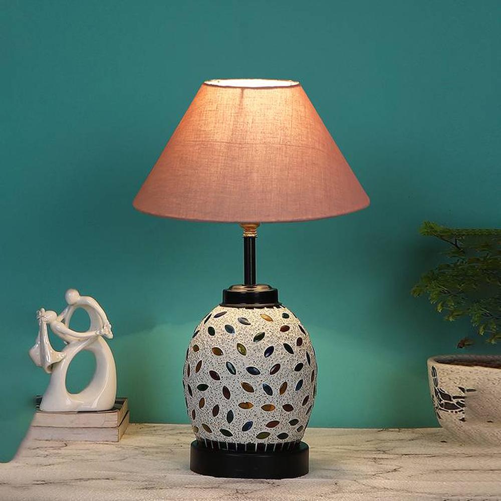 Angel Grey cotton Glass Table lamp with Iron Base - Devansh