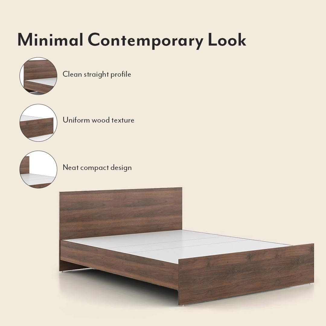 Zoey Engineered Wood Queen Size Bed In Classic Walnut Finish