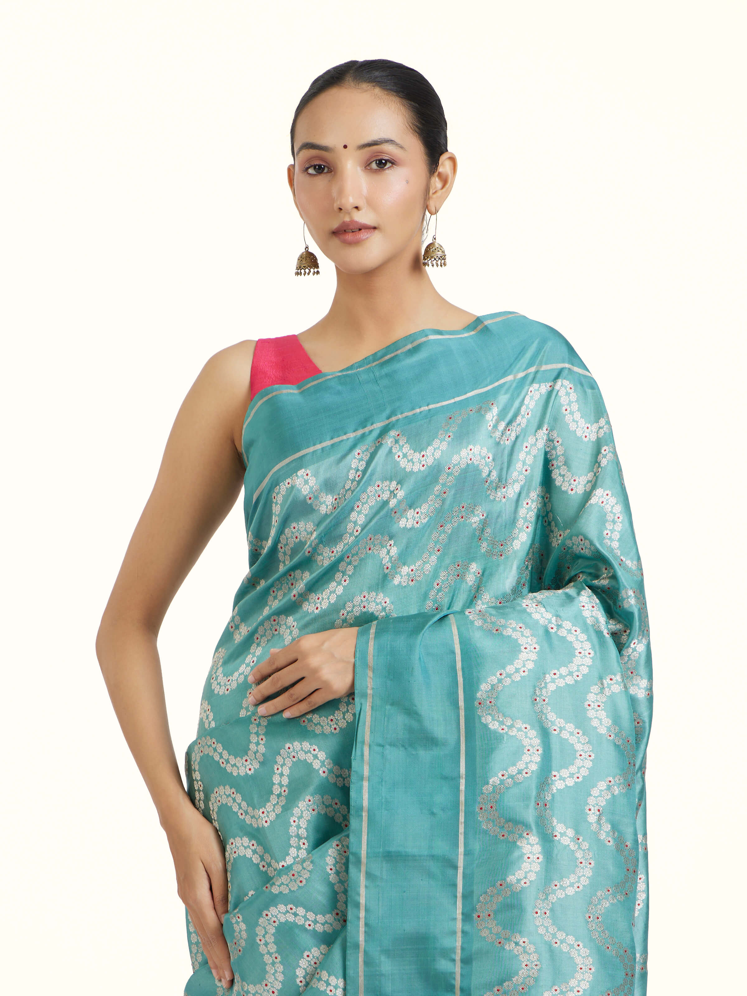 Teal Chanderi Aknaliya Saree