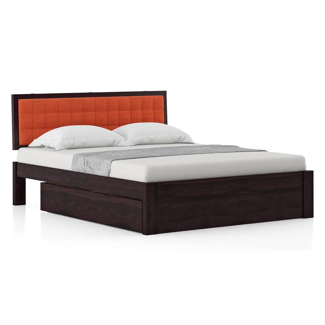 Florence Queen Size Solid Wood Drawer Storage Bed In Mahogany Finish & Lava Colour
