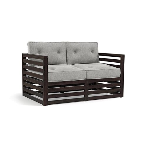 Raymond Wooden Sofa - American Walnut Finish (Vapour Grey) (Custom Set - Sofas : 0002; Standard Set - Sofas : none; Finish : american walnut; Sofa Material : fabric; Sofa Size : regular; Sofa Type : regular; Colour : vapour grey)