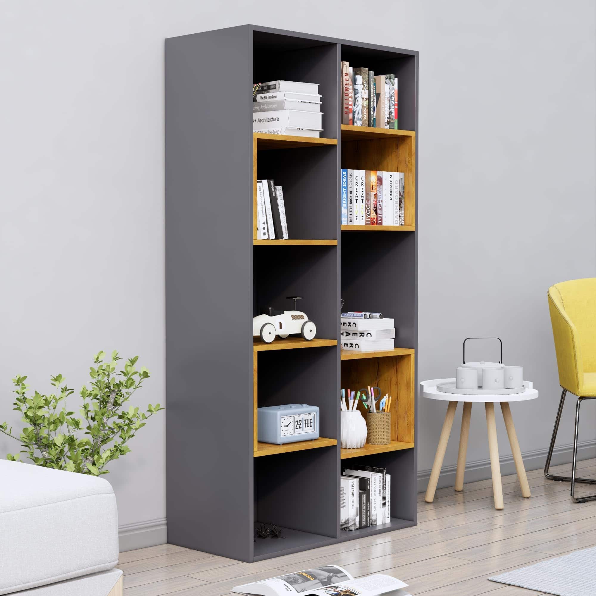 Hexa Engineered Wood Bookshelf Multipurpose Storage Rack in Slate Grey and Giant Wood Colour - HexaRed