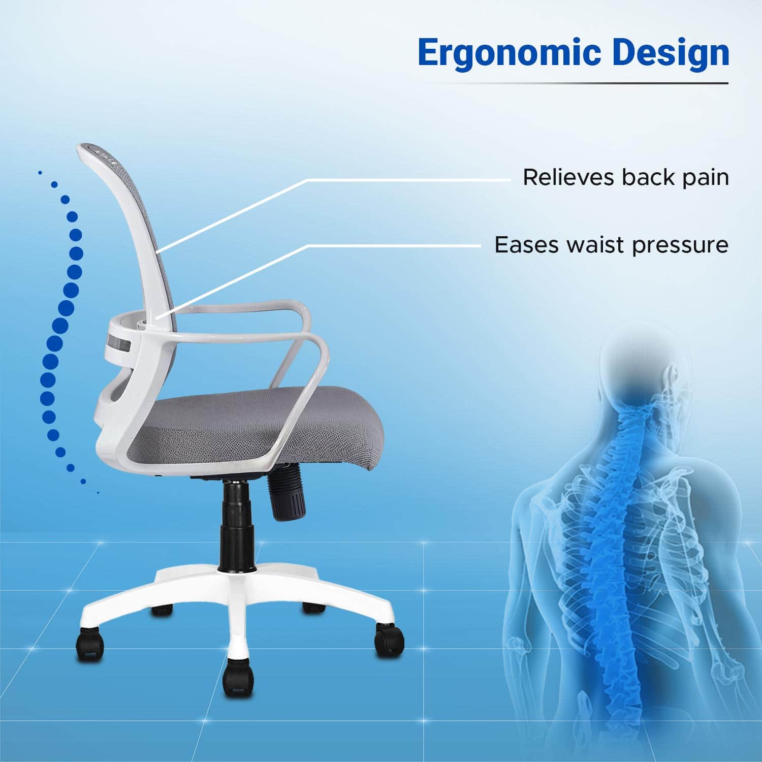 Aurelia Mid Back Mesh Office Chair in White Grey Colour