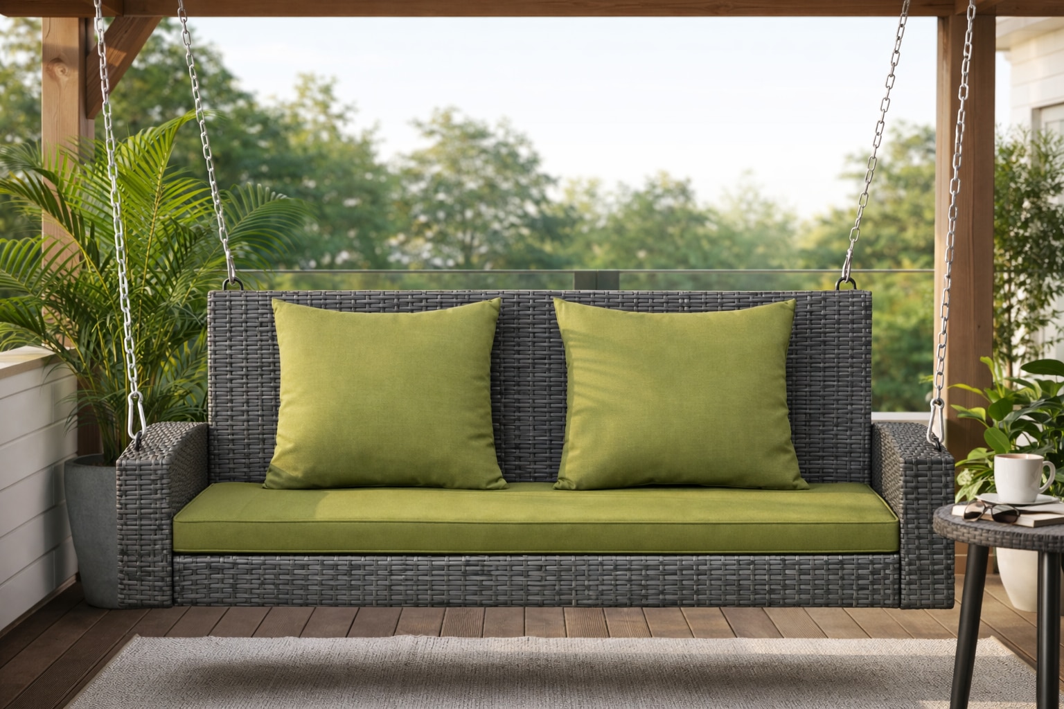 Carry Bird Wicker Patio Furniture Outdoor Balcony Swings In Grey And Olive Green Colour
