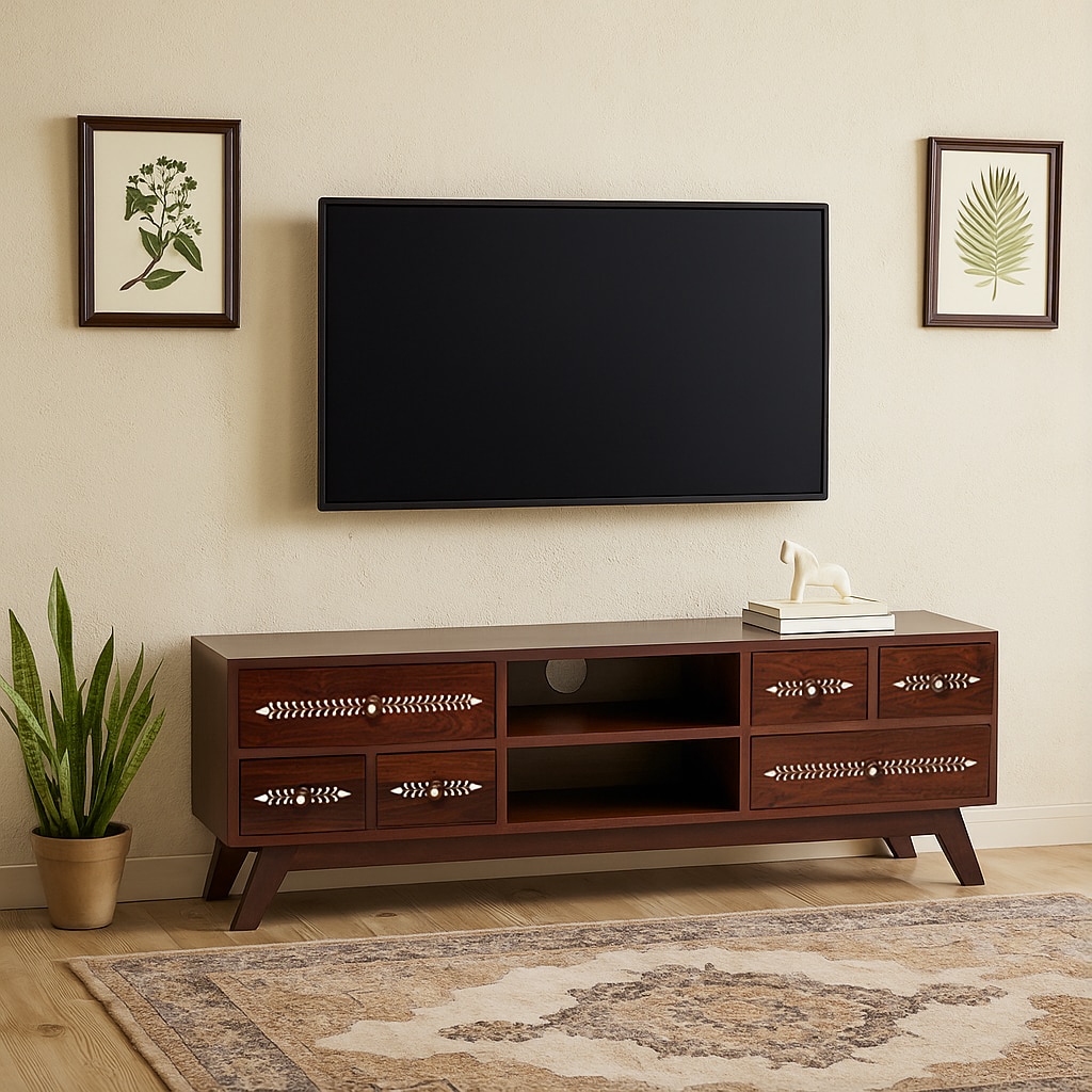 Bone Inlay Sheesham Wood Entertainment Unit