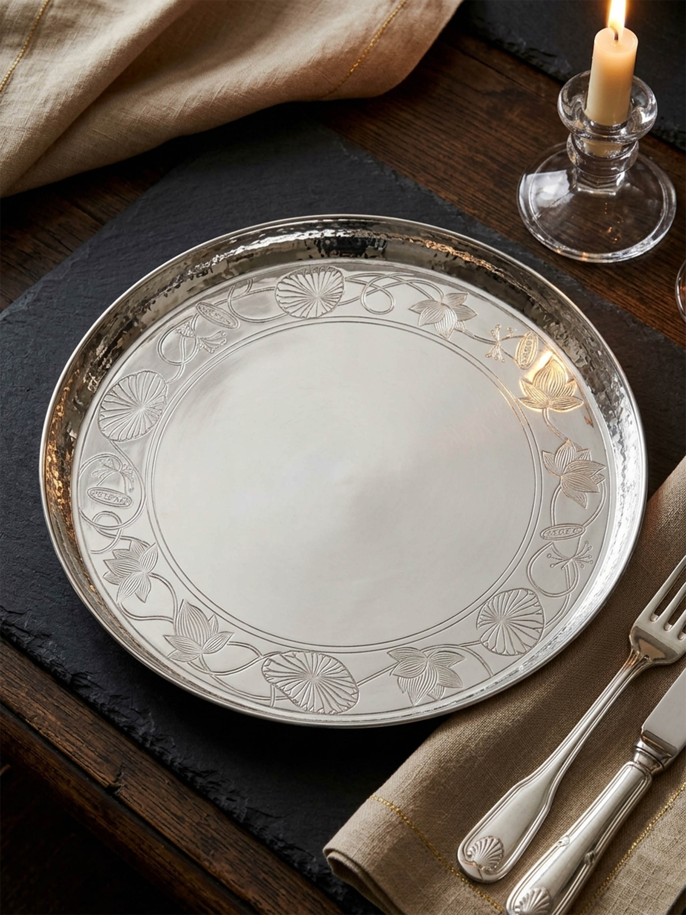 Silver Lotus Dinner Plate