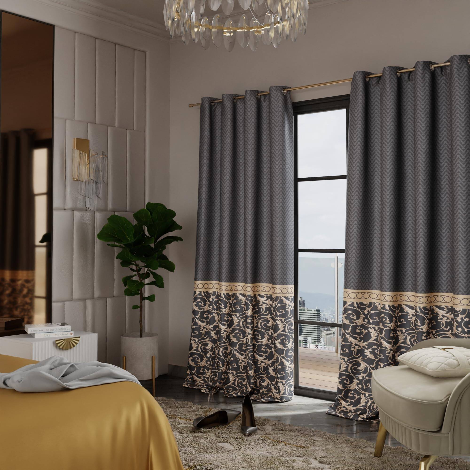 Stoa Paris Satin Curtain for Door, 70% Blackout Curtains, Sun Protection, Set of 2, Versailles - Regal Slate - Stoa Paris