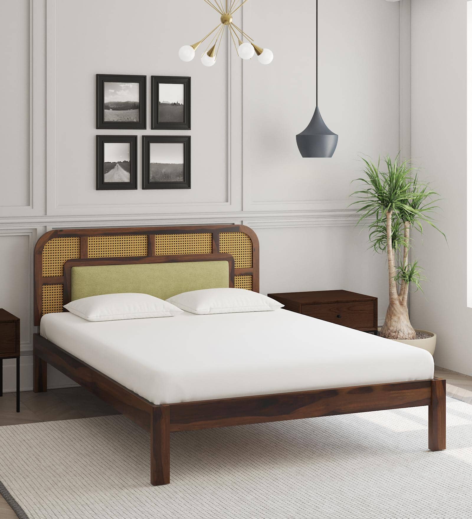 Rattan Solid Wood King Size Bed Without Storage In Provincial Teak