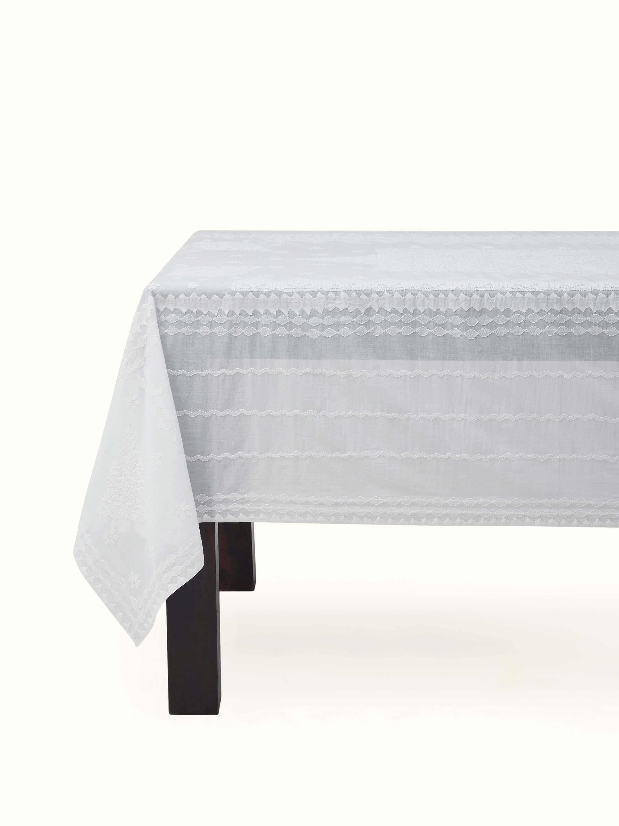 Front view displaying the elegant white medallion design with intricate Chikankari hand embroidery